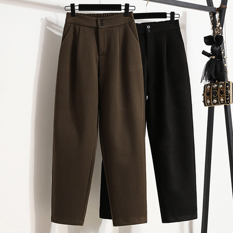 韩国咖啡色加厚毛呢裤女2025年秋冬新款胖mm梨形身材烟管阔腿裤子,女装/女士精品,大码裤装,淘宝优惠券,粉丝福利购,淘宝优惠卷