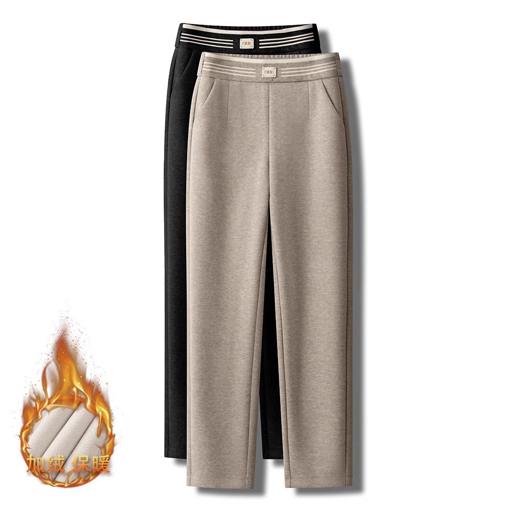 韩国厚绒呢直筒小个子烟管裤女2024年秋冬新款高腰加绒加厚厚绒裤