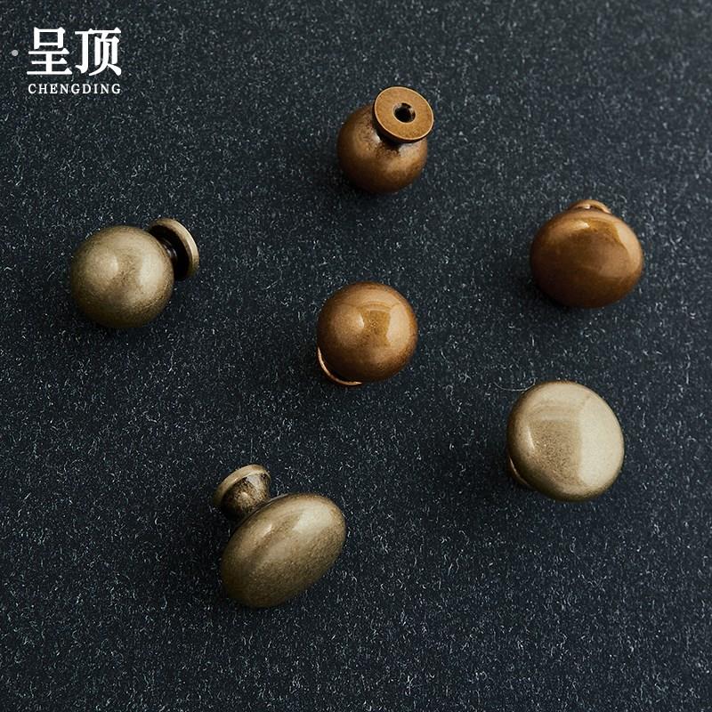 呈顶古铜色黄铜圆形柜门拉手抽屉衣柜门橱柜厨房法式欧式单孔把手