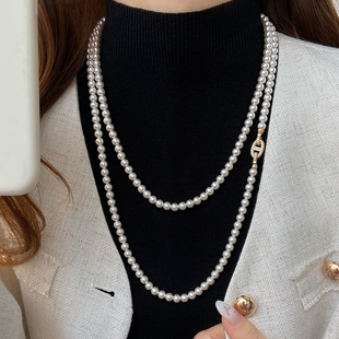 毛衣项链高级感轻奢小众配饰 2025新款 猪鼻子长款 珍珠毛衣链女款