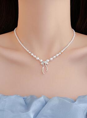 精致高级感珍珠蝴蝶节项链甜酷女2026新款爆款轻奢小众女士锁骨链