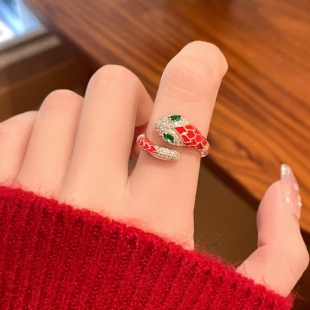 蛇年生肖红色开口戒指女2025新款爆款小众设计食指环轻奢高级感