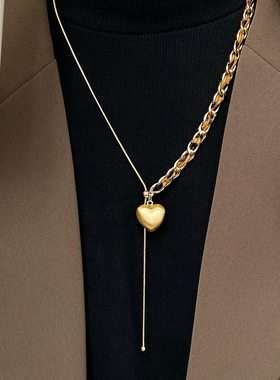 新款金色爱心豹纹链条毛衣链项链
