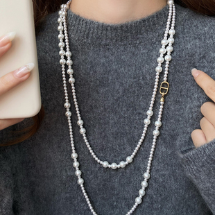 猪鼻子长款珍珠毛衣链项链秋冬女2025新款爆款百搭气质首饰配饰品
