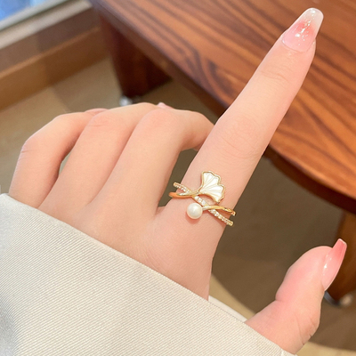 新款银杏叶开口戒指时尚气质女