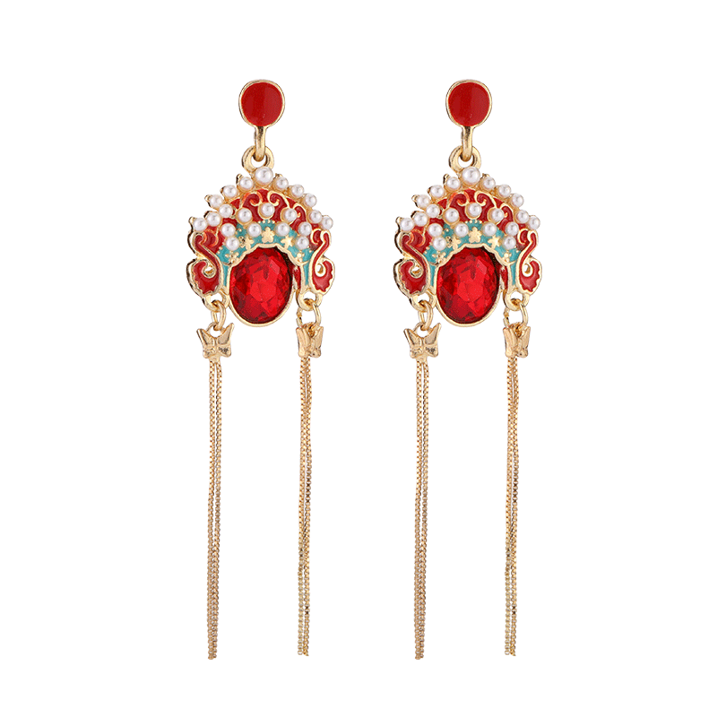京剧脸谱耳钉2025新款潮红色中国风古风喜庆刀马旦耳钉耳坠配饰