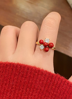 新款红珠戒指轻奢高级感开口戒