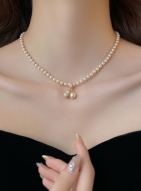 新款好柿发生花生珍珠吊坠项链女