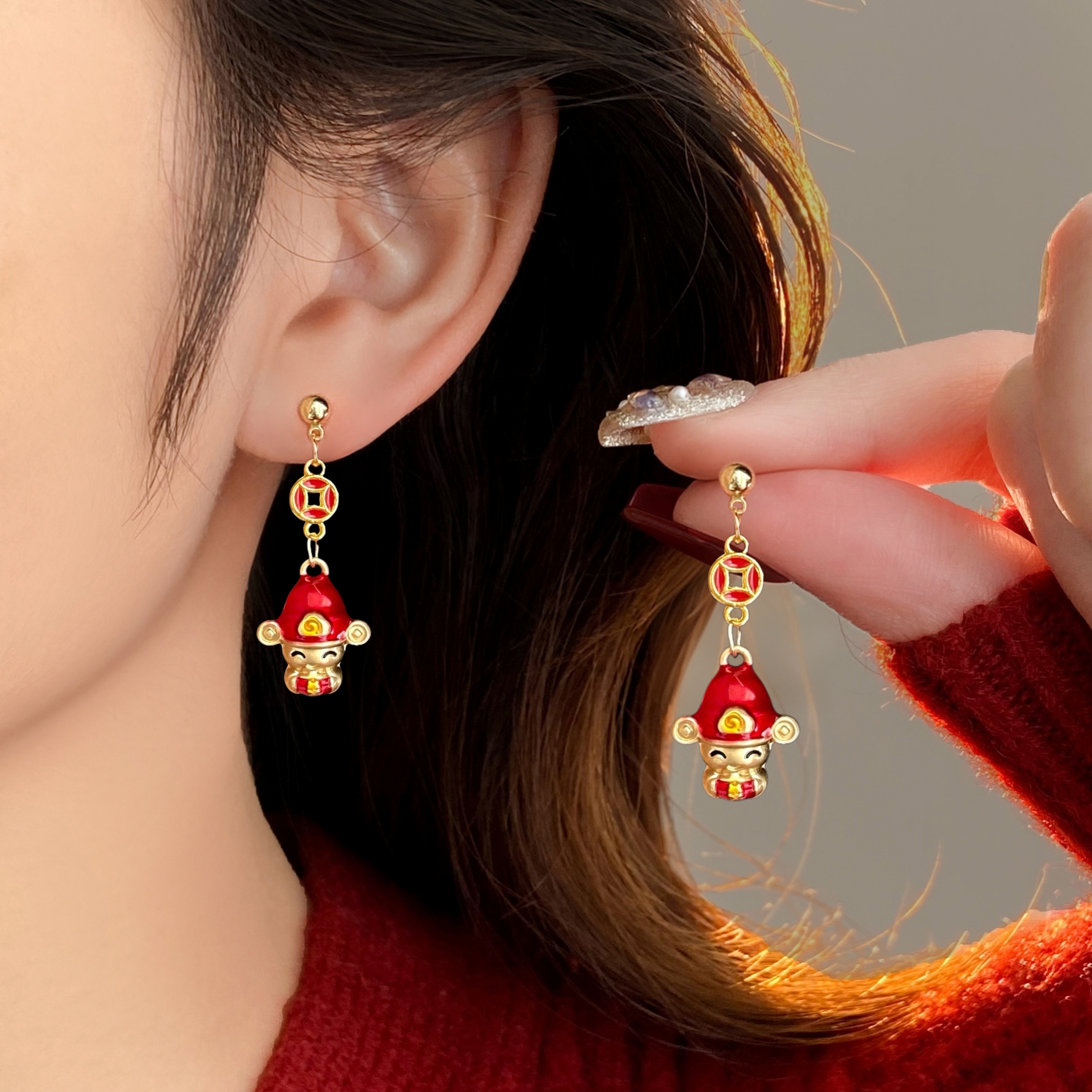 新年过年戴得耳环可爱财神耳环女