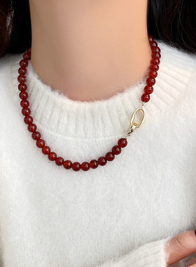 安可拉红秋冬毛衣红色项链饰品