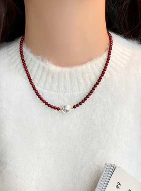 安可拉红珍珠项链气质秋冬新款