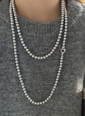 长款双层轻奢秋冬灰色珍珠项链2026新款爆款新款女毛衣女士毛衣链