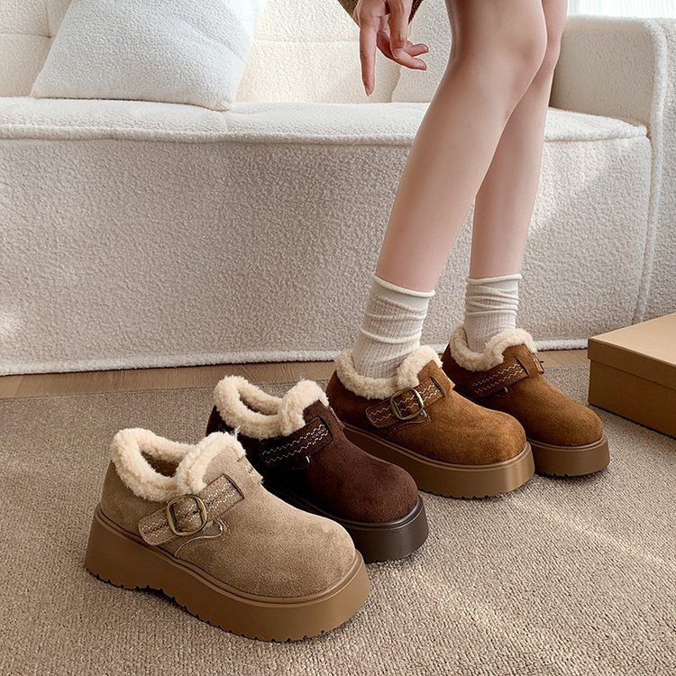 厚底雪地靴女加绒加厚勃肯鞋2025新款冬季乐福鞋雪地棉鞋