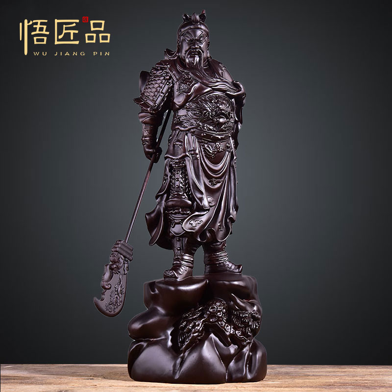 花梨木雕关公摆件 横刀武财神关公像 店铺公司开业实木关二爷神像