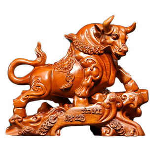 花梨木雕刻牛摆件店铺运势如虹十二生肖木牛办公桌面装饰开业送礼