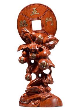 黄花梨木雕葫芦五福临门实木