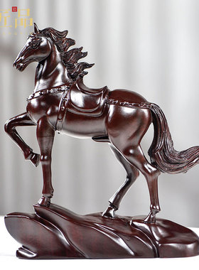 黑檀木雕刻马摆件马到成功