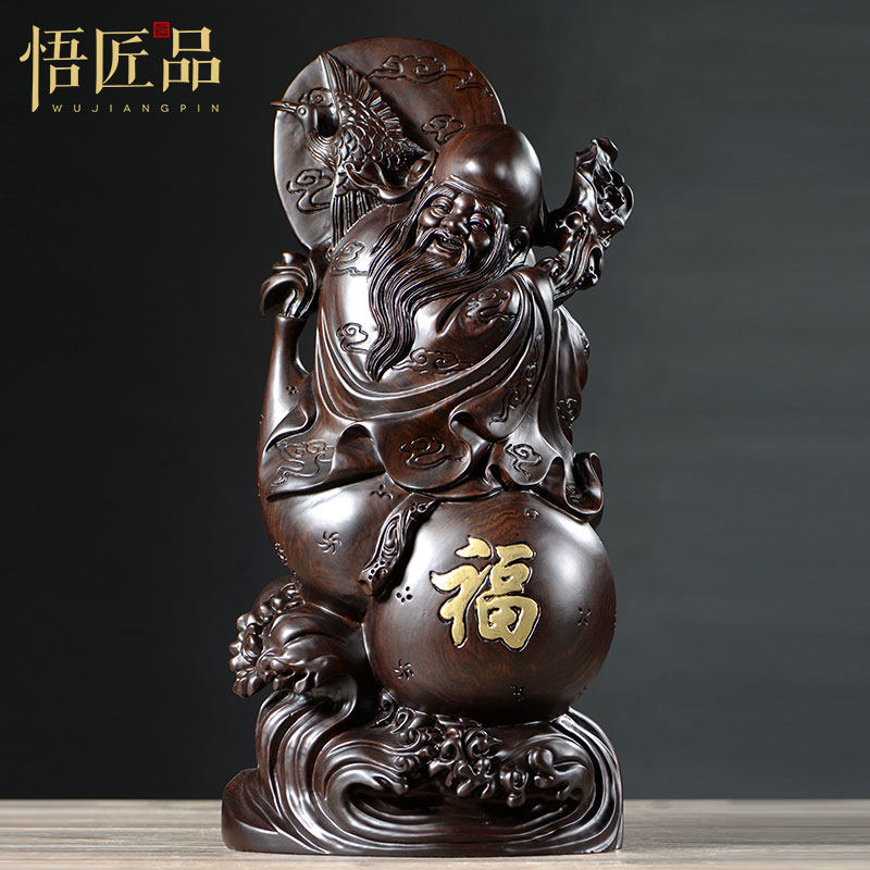 摆件仙鹤寿星公礼品黑檀木雕