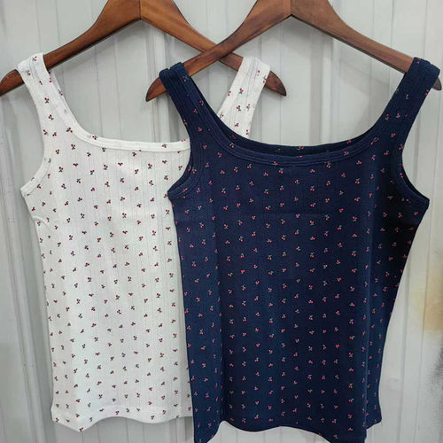 提花罗纹无袖背心吊带T恤