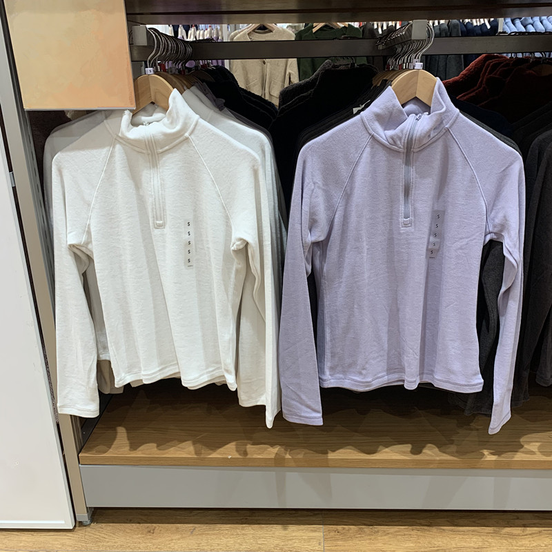 弹力摇粒绒半拉链套头衫长袖T恤