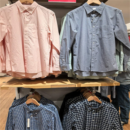 日系男女秋冬优质长绒棉格子衬衫长袖衬衣休闲外套476015/473281