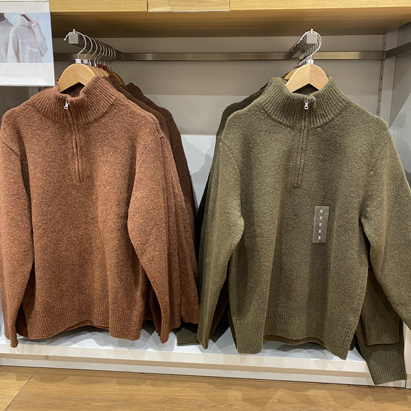 半拉链针织衫长袖半高领套头毛衣