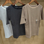 打底套头衫 日系女装 486466 短袖 修身 26春夏罗纹船领条纹T恤 五分袖
