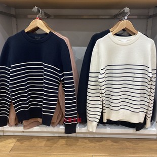条纹毛衣C468753 日单男女装 宽松长袖 罗纹圆领针织衫 470160 情侣款