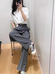 小蓉女装2024秋季打褶宽腿裤西裤通勤休闲显瘦高腰阔腿长裤463182