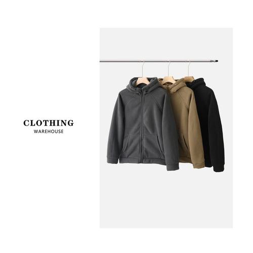 男加厚双面摇粒绒连帽外套夹克