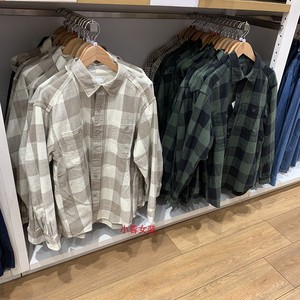 日单试衣间男装竹节棉格子衬衫外套男长袖宽松衬衣C462388/462389