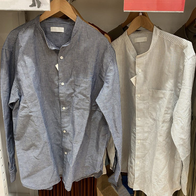 棉麻条纹立领衬衫长袖衬衣薄外套