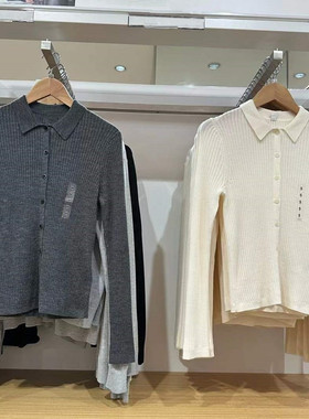 日单女装25春季罗纹POLO领针织开衫外套长袖毛衣空调衫上衣474986