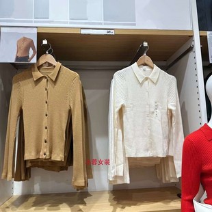 外套461034 日单春秋季 女精纺美利奴罗纹polo领针织衫 长袖 毛衣开衫