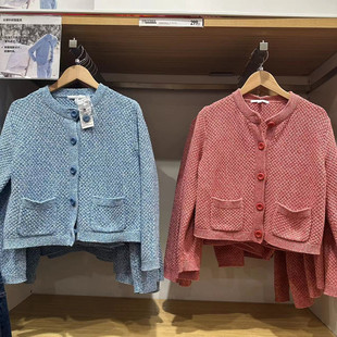日单女装 小香风针织短茄克宽松排扣夹克外套女454761 2023春秋季