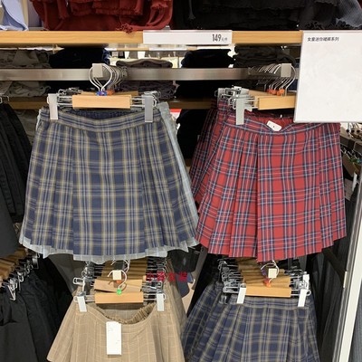 格子迷你裙裤松紧学院风半身裙