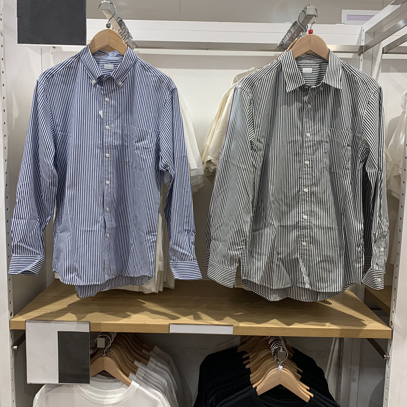 优质长绒棉条纹衬衫长袖衬外套