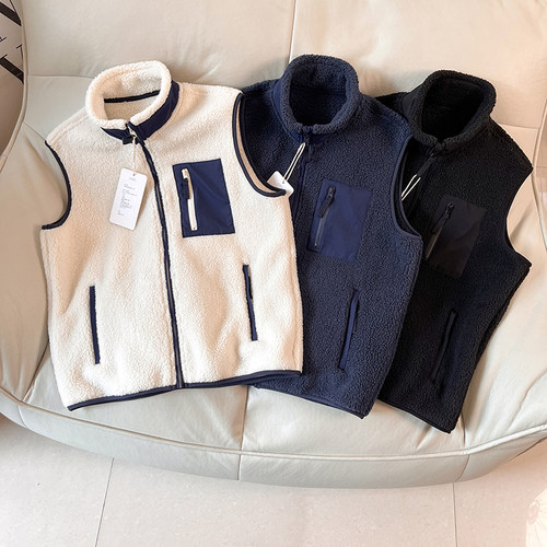仿羊羔绒马甲立领保暖马夹
