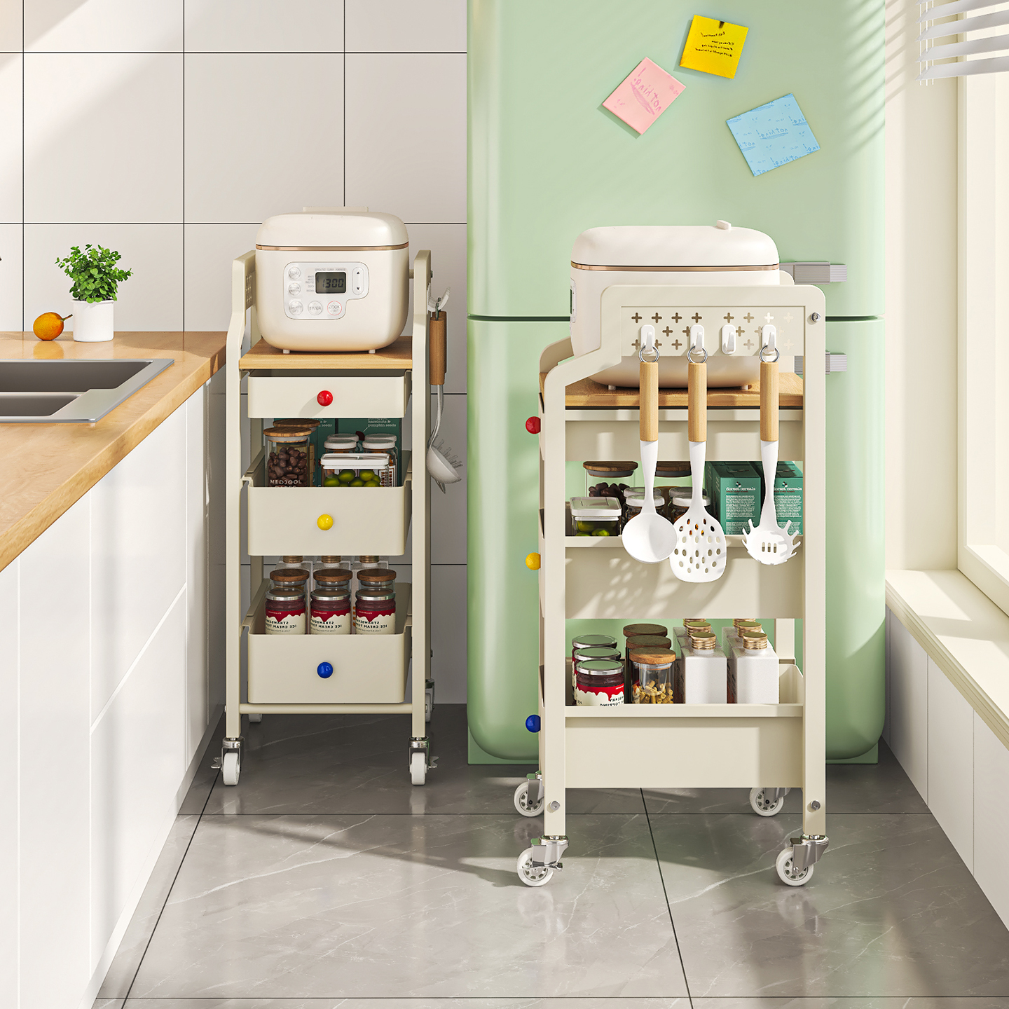 小推车厨房置物架多功能零食蔬菜收纳筐杂物夹缝收纳柜抽拉式落地