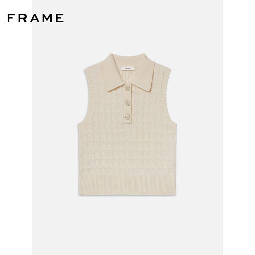 FRAME女士绵羊毛针织绞花POLO背心叠穿打底