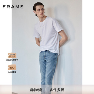 FRAME男士 T恤上衣宽松休闲 白色圆领短袖