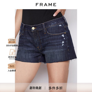 女装 经典 深色猫须夏装 FRAME女微弹中腰牛仔短裤