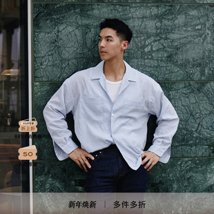 休闲古巴领长袖 条纹合身经典 FRAME男士 衬衫 2025新款