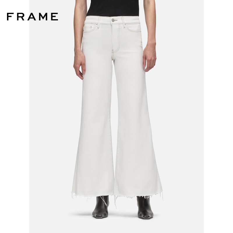 【新款】FRAME女士高腰高弹白色明线阔腿牛仔裤LE PALAZZO CROP
