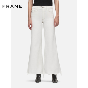 PALAZZO CROP FRAME女士高腰高弹白色明线阔腿牛仔裤