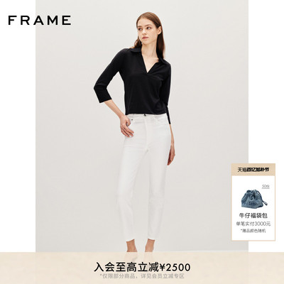 FRAME女士纯色V领polo衫宽松简约上衣