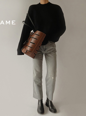 FRAME高腰直筒九分怀旧牛仔裤灰色水洗 春季女装