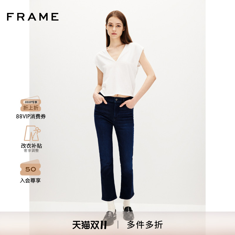 【秋冬新款】FRAME女士深蓝色直筒牛仔裤通勤HIGH STRAIGHT
