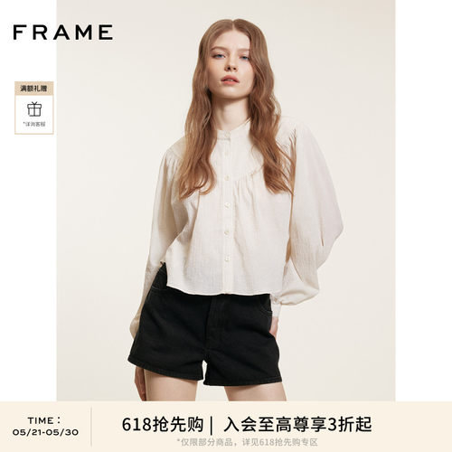【618抢先购】FRAME女士中腰A字水洗牛仔短裤 THE HANG 新品
