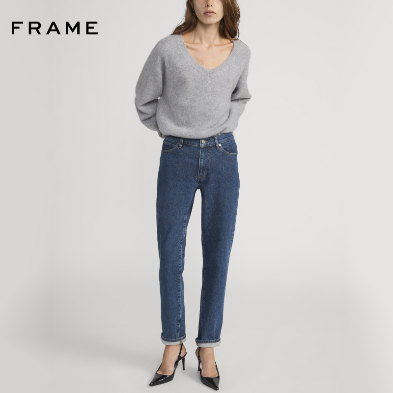 【2025秋冬新款】FRAME女士复古中腰中弹修身直筒牛仔裤 BORROWED